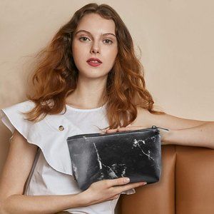 Marble Cosmetic Makeup Bags Bundle Black White